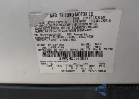 2013 Ford Taurus Limited из США, поврежденный, VIN 1FAHP2F82DG218533